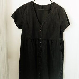 Madewell Black linen button up dress Large